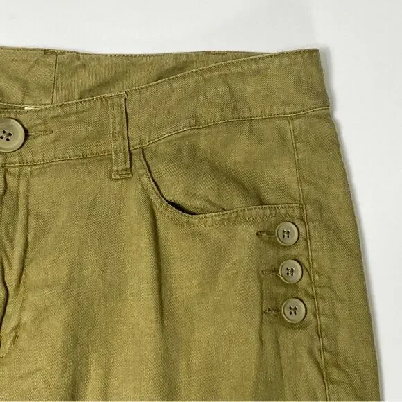 Cabi Charlie Linen / Lyocell Blend Olive Green Wide Leg Trouser Pants Women's 8 - Picture 10 of 14